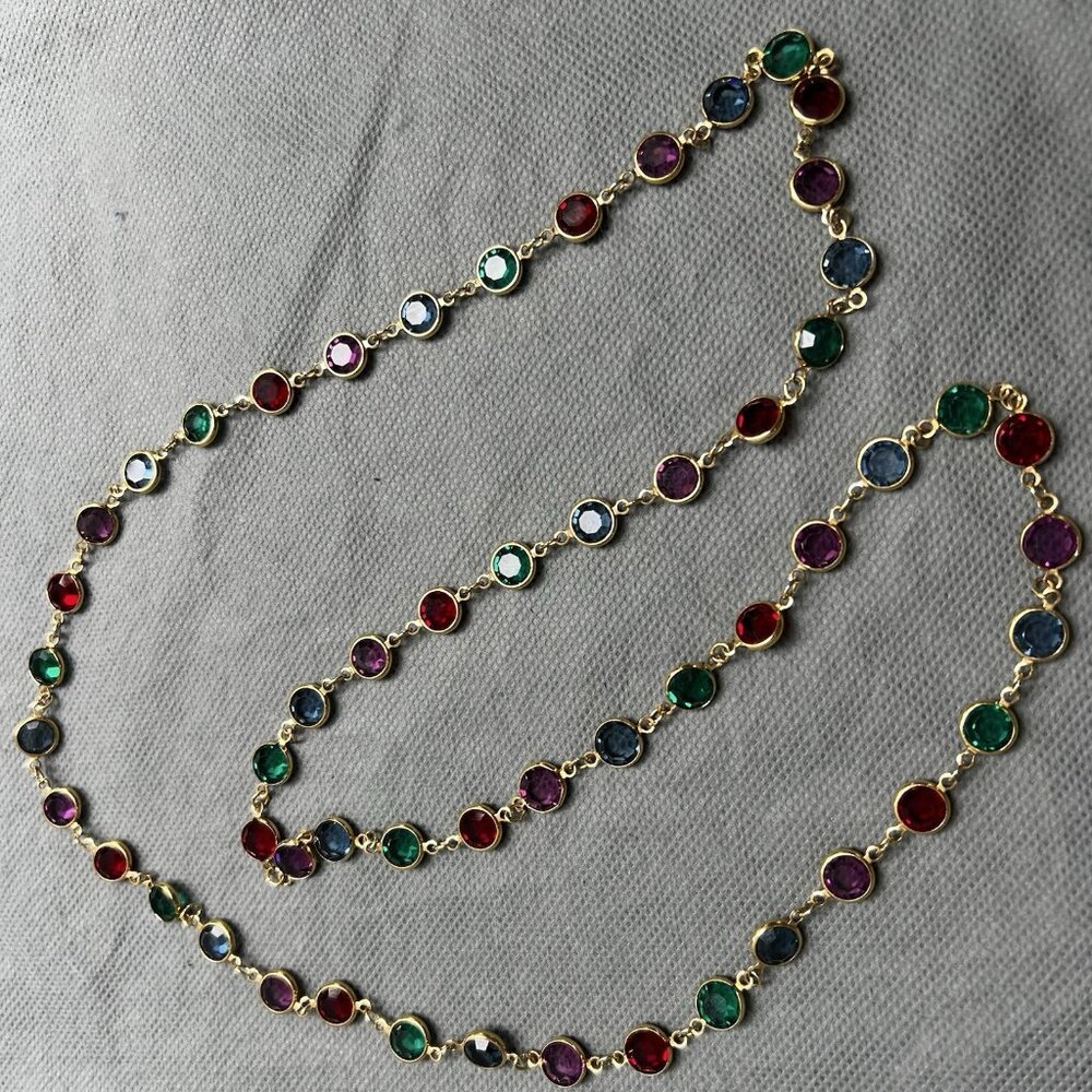 Swarovski Unsigned Necklace Place Gold Tone Bezel Jewelry